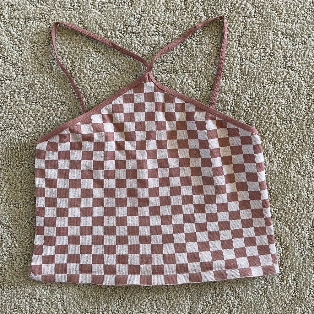 Free People Checkered Crop Halter